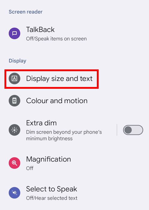 Tap Display size and text